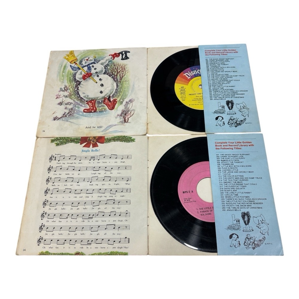 Vtg 1976 JINGLE BELLS & FROSTY Little Golden Read Along Disneyland RECORD💿 Set - Picture 2 of 2